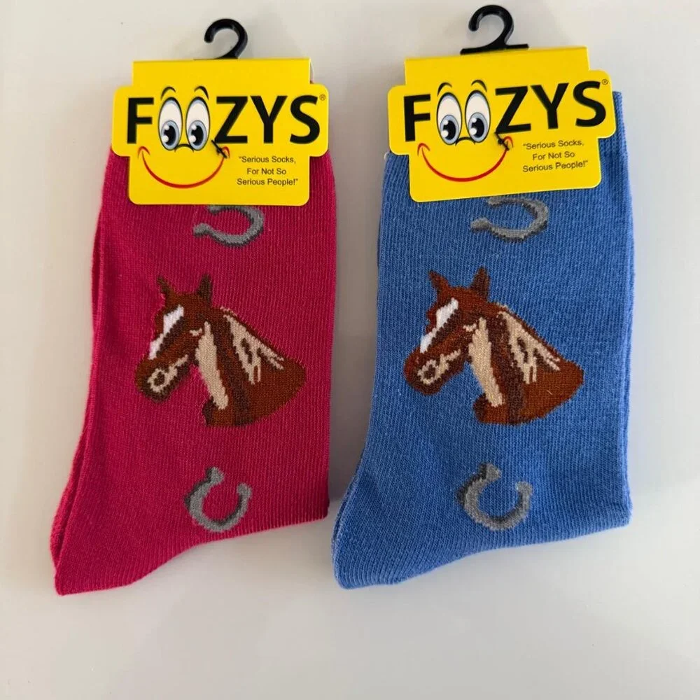 Horse Head Horses Horseshoe Equine Mare Riding 2 Pairs Foozys Women's Socks